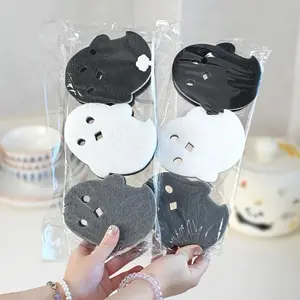 Cute Ghost Shape Three-Layer Magic Sponge Kitchen Heavy Oil Stain Buster Scouring Pad Spooky Labor-Saving Design for Kitchen Bathroom Cleaning Artifact 3 Sponges + 1 Storage Rack