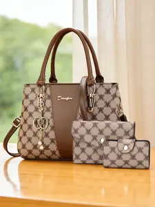 Women's Classic Letter Print Handbag Set, Adjustable Shoulder Strap, Metal Buckle, Elegant Multi-Layer Large Capacity Crossbody Bag