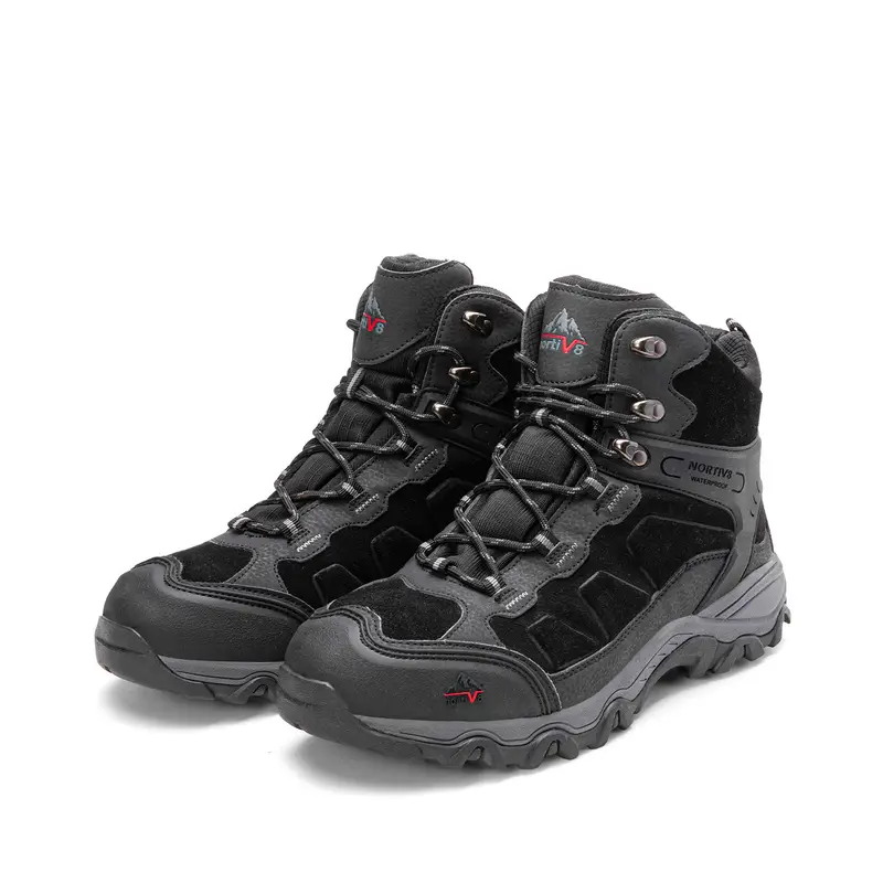 NORTIV 8 Male Waterproof Suede Leather Hiking Boots - Outdoor Travel Footwear with Protective Toe Cap, High-Traction Rubber Outsole, Foam, All-Season Rugged Trekking Camping Water Resistant Shoes