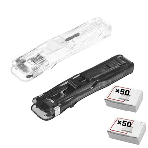 2 Pcs Portable Binder Clip Stapler, with 100 Pcs Small Binder Clips, Non-Destructive Paper Clam Dispenser for Office, Home, School