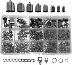 Mandala Crafts Gunmetal Leather Cord End Caps for Jewelry Making, Tassel Caps, 4mm to 12mm 840 PCs Cylinder Cord Ends, Kumihimo Supplies and Jewelry Findings