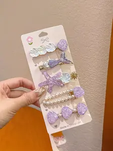 5pcs Mermaid Starfish Shell Hairpin Set, Ocean-Themed, Colorful Designs, Cute Hair Accessories, Suitable for All Seasons, Hair Clip Set