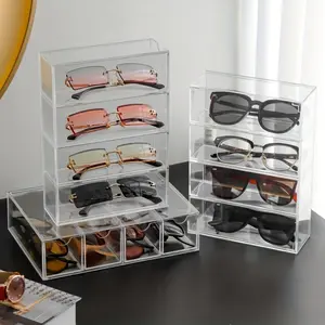 Clear Acrylic Sunglasses Storage Box, 1 Count 4 Layer Sunglasses Display Box, Sunglasses Organizer, Home Organizer for Living Room Bedroom, Dustproof Stackable