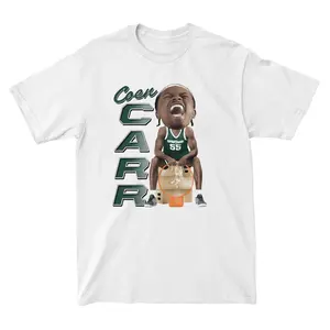 Coen Carr Michigan Graphic T-Shirt – Cartoon Spartans Basketball Tee for Fans Game Day Men's Tops