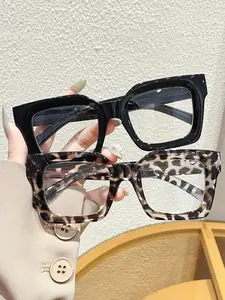 Fashion Square Frame Sunglasses with Leopard Print, Oversized Look, Anti-Blue Light, Stylish Trendy Eyewear for All Seasons, For Daily