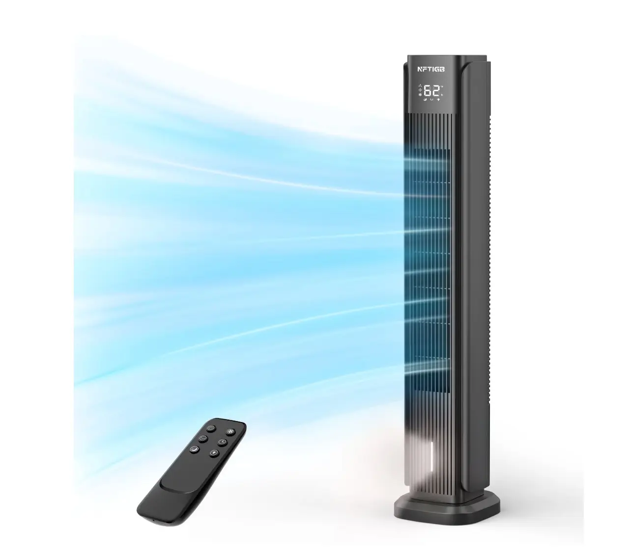 36-Inch Tower Fan Quiet Oscillating Floor Fan with 3 Speeds, 3 Modes, 12H Timer, Bladeless Standing Fan for Home, Black