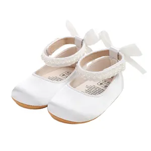 [Yomi Kids] Baby Girls Mary Jane Flats Cute Pearl Infant Wedding Shoes Non-Skid Newborn Crib Shoes