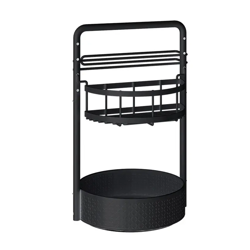 Black Household Carbon Steel 2-Pack 360-Degree Rotatable 2-Tier Lazy Susan Turntable Spice Rack Organizer, Adjustable Paper Towel Holder with Hooks, Multi-Purpose Countertop Storage Rack for Kitchen/Bath