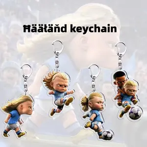 New Cute Ħääłäňd Football Player Acrylic Keychain,  City Star Cartoon Pendant, Soccer Fan Gift Accessory