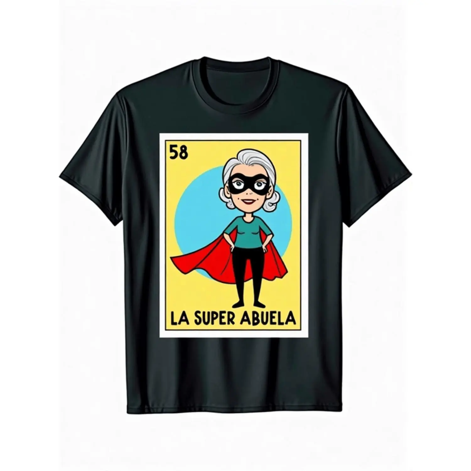 Humorous Superhero Grandma Graphic T Shirt for Men La Super Abuela Bingo Illustration