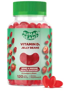Vitamin D3 Jelly Bean Gummies for Adults, Immunity Support, 2000 IU Vitamin D, Nutritional Vegetarian Supplements, 120 Strawberry Blast Jelly Beans, Kosher