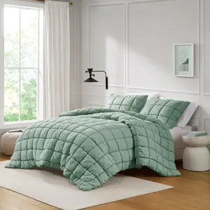 Intelligent Design ID10-2305 90 x 90 x 1.5 in. Dream Puff Down Alternative Comforter Set, Sage - Full & Queen Size