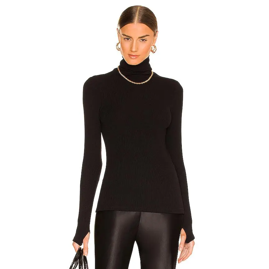 Enza Costa Sweater Knit Long Sleeve Turtleneck in Black