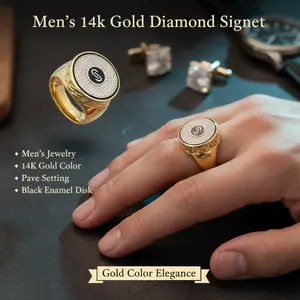 Men’s iced-out black round “S” ring, bling diamond 14K gold-plated hip hop jewelry, statement grill-style ring for men