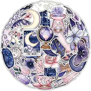 50PCS Midnight Magic Moon Stickers Cool Funny Aesthetic Stickers for Water Bottles Stickers for Teens Girl Kids Waterproof Vinyl for Laptop Scrapbooks Guitars Luggage Bike Phone Skateboards
