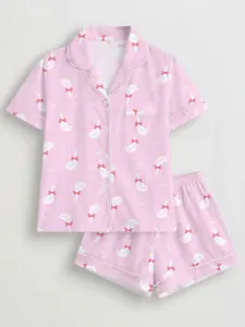 Summer Duck Print Pajama Set for Women, Cute Fitted Two-Piece Sleepwear, Loungewear, All-Over Print, Casual Home Wear, All Seasons