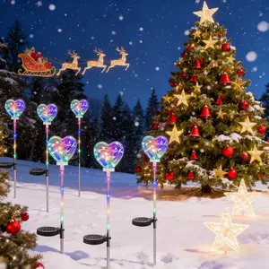 Solar Powered Outdoor Heart-Shaped Lawn Christmas Lights, Colorful LED Pathway Lights for Yard Garden Roof Balcony Wedding Valentine's Day, Solar Outside Lights