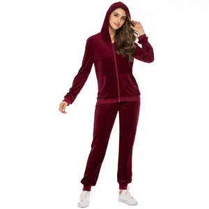 HOTOUCH Women's Casual Velvet Tracksuit Set Full Zipper Hoodie Long Sleeve Workout Pants Tracksuit Jogging Suits Fit  Womenswear Adjustable Comfortable Drawstring Loose Overalls Plush