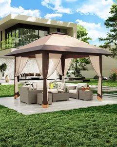 13x13ft Pop Up Gazebo Adjustable Canopy Tent One-Push Setup w/ 4 Sand Bags for Backyard Parties & BBQs, Mosquito Netting