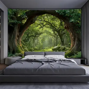 2D Flat, 1pc Extra Large Tapestry - Enchanted Forest Landscape with Ancient Trees - HD Digital Print Wall Hanging - No Installation Needed - Modern Home Decor for Living Room, Bedroom, Office - Nature-Themed Wall Decoration, Nature Decor, Room Decoration,