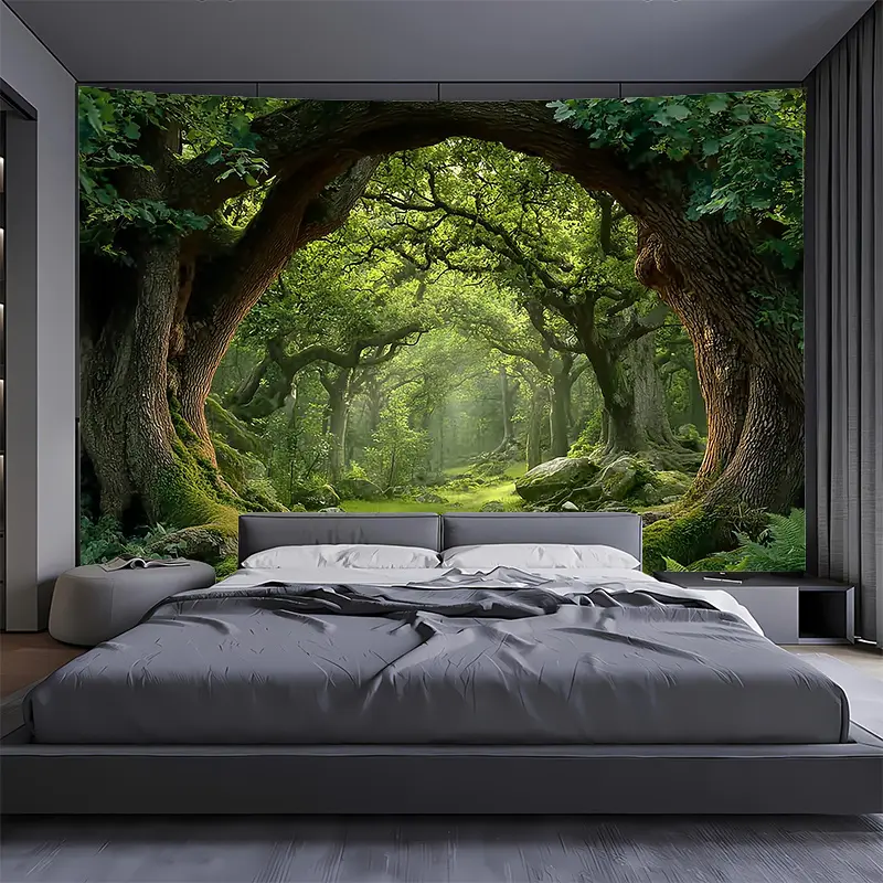 1pc Extra Large Polyester 2D Flat Tapestry - Enchanted Forest Landscape with Ancient Trees - HD Digital Print Wall Hanging - No Installation Needed - Modern Home Decor for Living Room, Bedroom - Nature-Themed Room Decor
