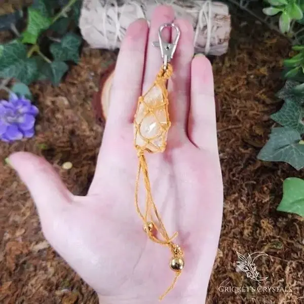 Hand-crafted Raw Citrine Crystal Keychain with Beaded Dangles for Wealth and Wellbeing