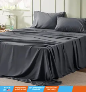 King Size Sheets Grey - Soft Sheets for King Size Bed, 4 Pieces Hotel Luxury King Sheets, Easy Care Polyester Microfiber Cooling Bed Sheet Set