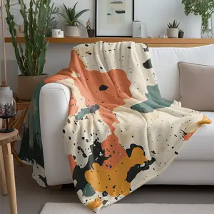 Retro Abstract Splash Camouflage Flannel Blanket, Bold Multicolor Artistic Camo Throw Blanket, 1 Count Soft Warm Comfortable Blanket for Home, Office, Travel and Camping