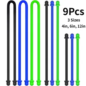 9Pcs 4/6/12in Silicone Cable Tie, Cord Organizer for Bundling Earphone, Computer Cords, Reusable Straps for Home, Office, Kitchen (3 Sizes) Wires & Cables Accessory clip