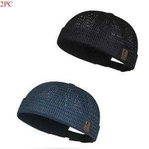 2 Pack Breathable Mesh Docker Cap, Adjustable Brimless Skullcap, Retro Summer Hat for Men Women Outdoor Daily Wear