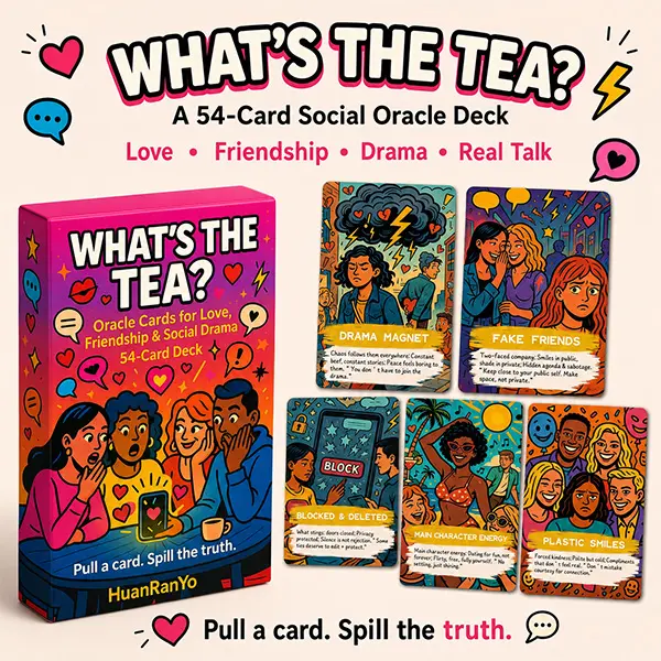 What's The Tea? Oracle Cards for Beginners – 54-Card Deck for Karma, Soulmates, Love, Friendship & Life Path Readings – Easy-to-Use Divination Cards for Spiritual Guidance