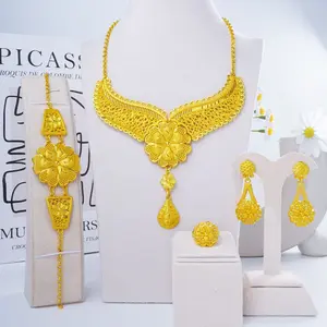 4pcs/Set 24K Gold Dubai Style Jewelry Set, Necklace For Women, Saudi Arabian Fashion Accessories