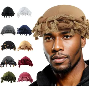 Halo Turban For Men Women Satin Lined Durag Head Wraps Cap Pre-tied Tassels Braid Beanie Vintage Twist Bonnet