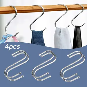 4pcs multifunctional S hanging hooks, kitchen utensils, wardrobe clothes, dorm bathroom accessories, Towel hooks, heavy duty storage hooks