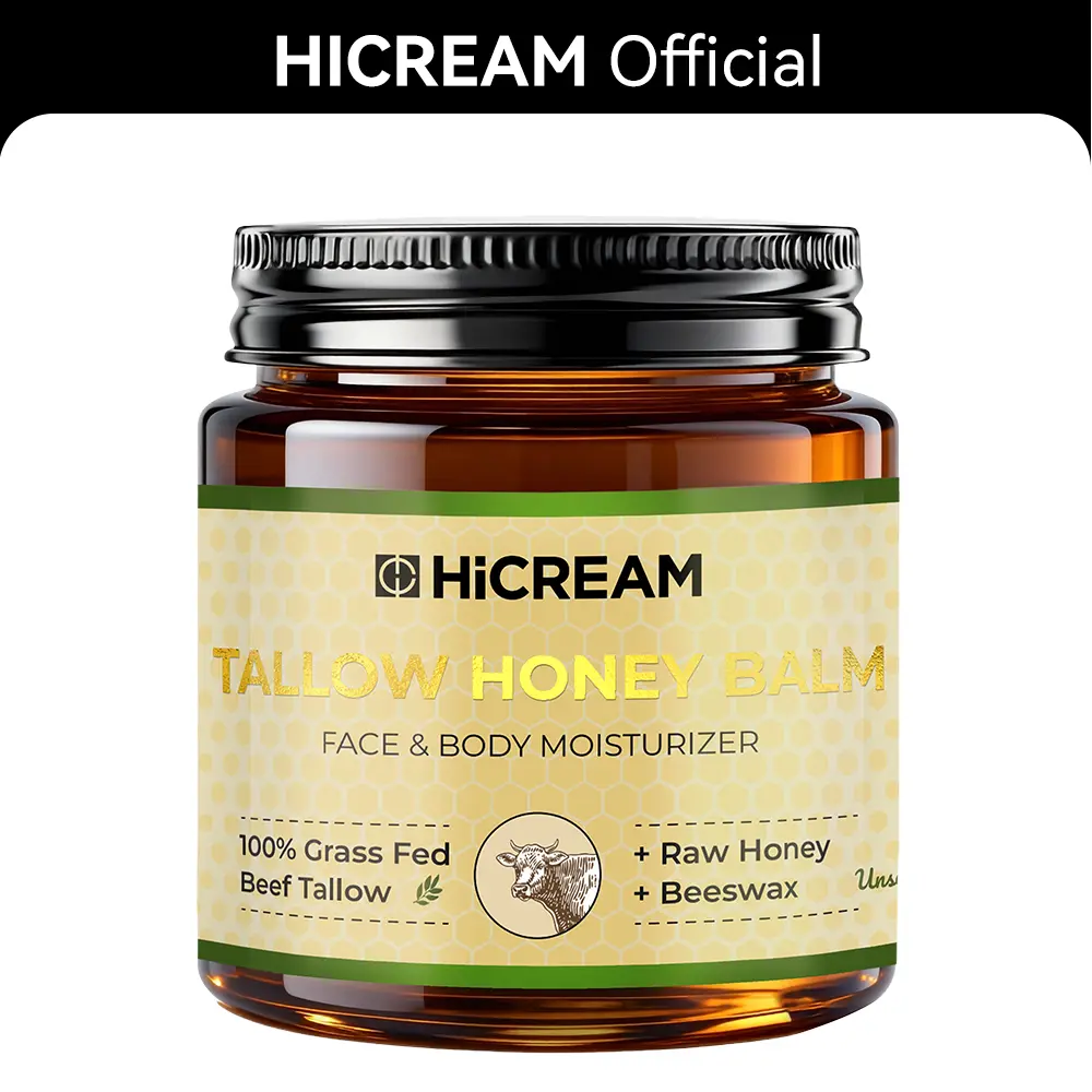 HICREAM Whipped Grass-Fed Beef Tallow Honey Balm 4 Oz All-Natural Handmade Moisturizing Cream for Dry Skin Deep Hydration Skin Repair & Firming Body Care