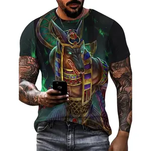 Men's & Women's Egyptian-Themed 3D Full-Body Print T-Shirt - Anubis & Pharaohs Design, Plus Size Short Sleeve Casual & Party Wear, Greek/Roman Keyhole Logo Style, PLUS SIZE, Graphic Shirt For Men, Cartoon Shirts For Men, Oversized Black T Shirt Men