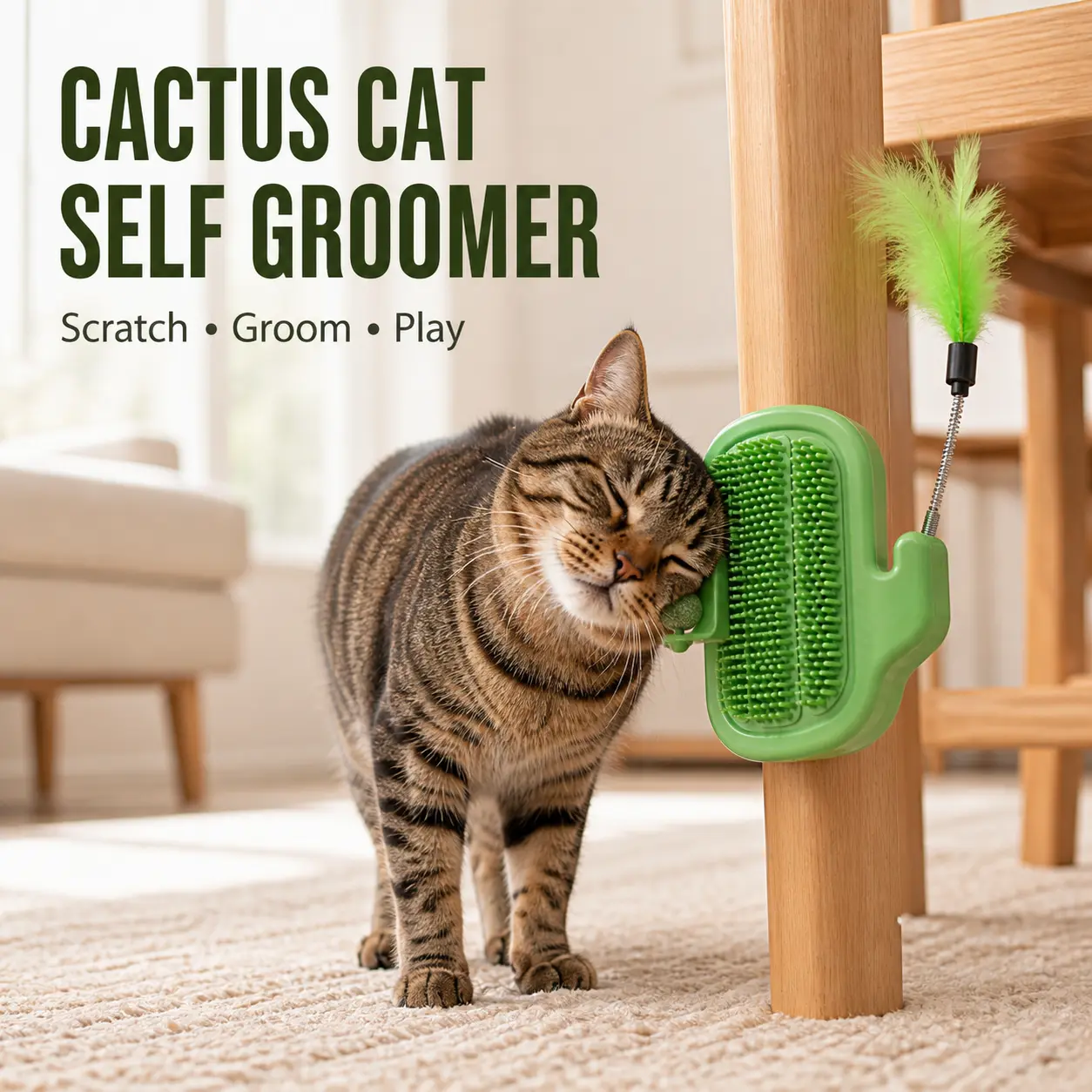 3-in-1 Soft Plastic Cat Corner Groomer with Catnip - Grooming Supplies, Itchy Face Scratcher, Trimming Tool, Hair Removal Massage Comb, Table Leg/Cabinet-Mountable Universal Fit, Chin & Cheek Targeting, Stress Relief, Easy Setup, Indoor Cats Entertainment