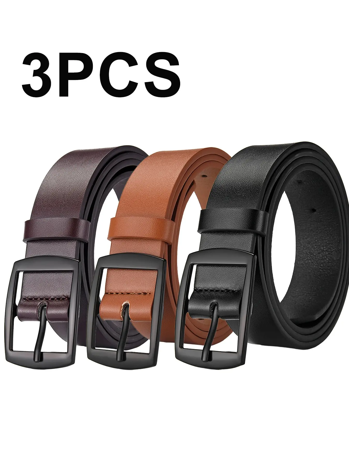 Three-Piece Vintage Classic Unisex Buckle Belt Set, Youth Denim Waistband, Adjustable Ring Buckles, Durable PU Material, All Seasons, Adjustable Belts
