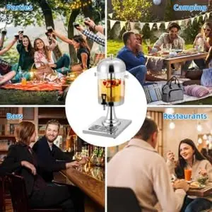 Double-Headed 4.4 Gallon Stainless Steel Beverage Dispenser with Ice Core, Stand, Spigot & Drip Tray – Commercial Drink Server for Juice, Iced Tea, Cold Drinks – Perfect for Catering, Parties