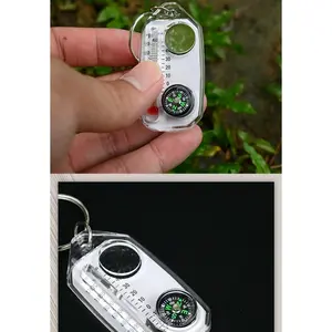 Outdoor equipment Thermometer Compass magnifying glass Keychain Compass  mini compass Compass Portable Picnic Tool