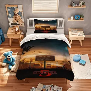 2/3 Piece Soft and Comfortable Duvet Cover Set,"Stranger Things" Digital Printing,Suitable for Bedroom Decoration Bedding Set,Gift for Teenagers and Adults,Including 1 Duvet Cover and 1 or 2 Pillowcases without a Core and Pillow