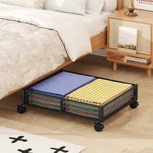 Under Bed Storage with Wheels, Foldable Metal Mesh Storage Container Bins Tool-free Assembly Clothes Drawer Organizer Box Boxes laundry basket