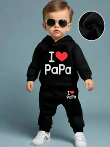 Spring Autumn Baby Boys Girls Letter Print Hooded Fleece Long Sleeve Sweatshirt and Pants Set, Casual Two-Piece