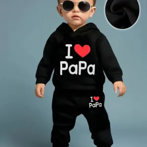 Spring Autumn Baby Boys Girls Letter Print Hooded Fleece Long Sleeve Sweatshirt and Pants Set, Casual Two-Piece