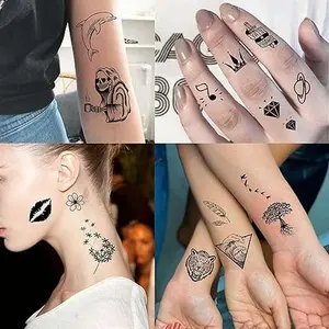 52 Sheets Tiny Small Temporary Tattoos For Boys Girls, Tribal Animals Butterfly Anchor Compass Tattoo Stickers For Men Women, 3D Cute Flower Fake Face Tatoo Sets For Neck Arm Hands