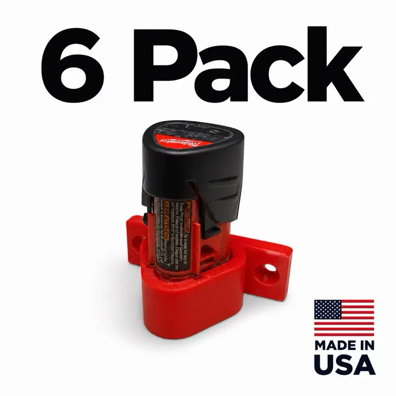 6 Pack - Milwaukee M12 Compatible Single Battery Holder Wall Mount