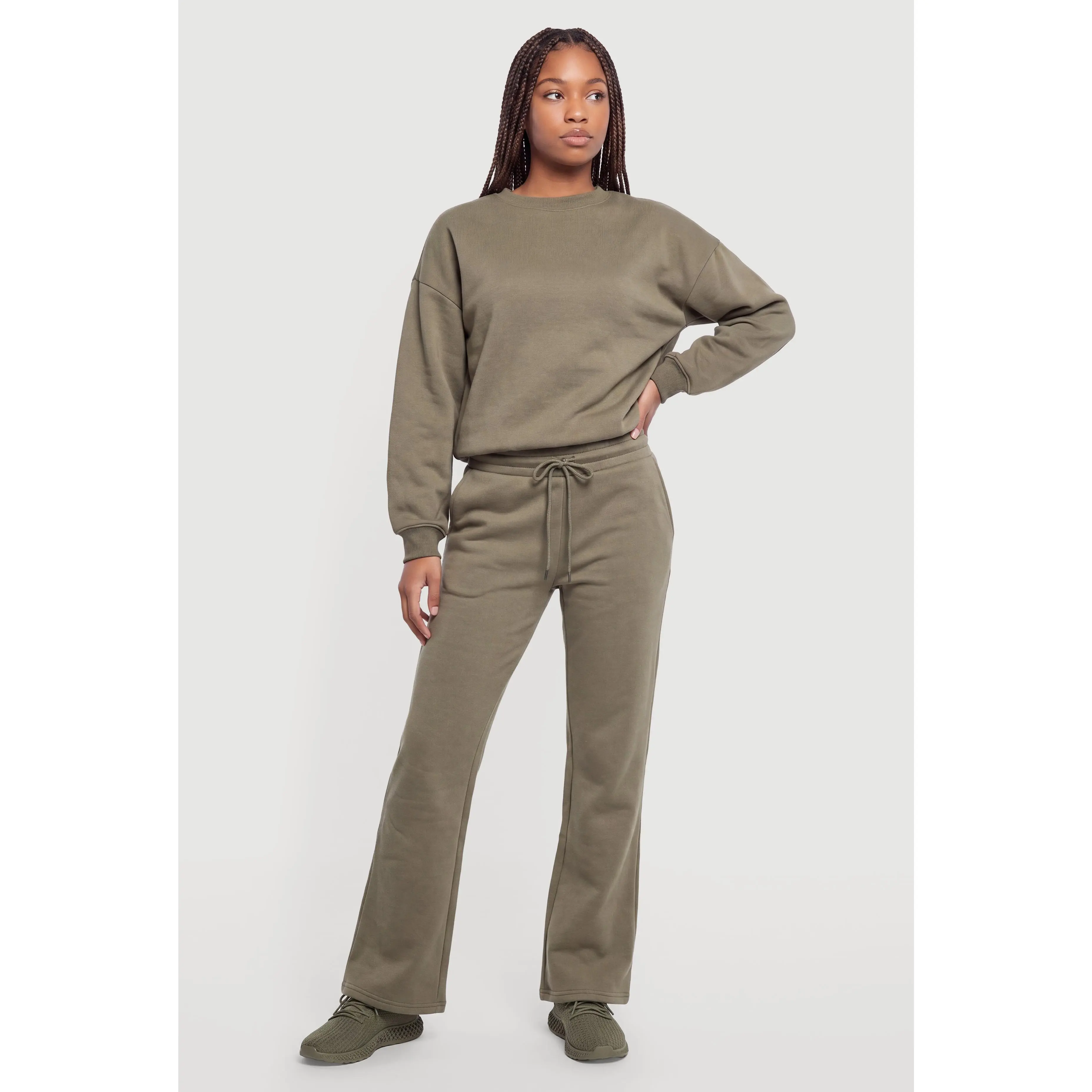 Drawstring Waist Flare Leg Fleece Sweatpants