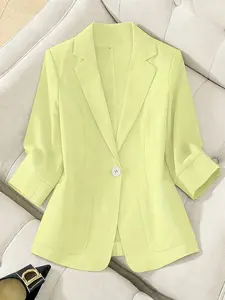 A women's solid color fashionable lightweight elegant high-end three-quarter sleeve blazer, suitable for spring and summer, ideal for commuting and daily wear.