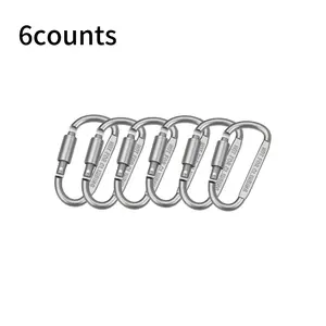 6-Piece Locking Keychain D-Shaped Colorful Climbing Carabiner Set, Multi-Functional Aluminum Quick Link for Outdoor Use