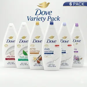Dove Body Wash Variety Mix 15.2OZ / 450ML (6 Pack) 1/4 Moisturizer Cream - Hydrate, Gentle Pamper, Fresh Care, Relaxing, Nourishing and Silky Velvet